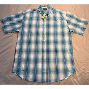 Stetson Shirt Mens Medium Blue White Western Plaid Cotton Button-Down XL